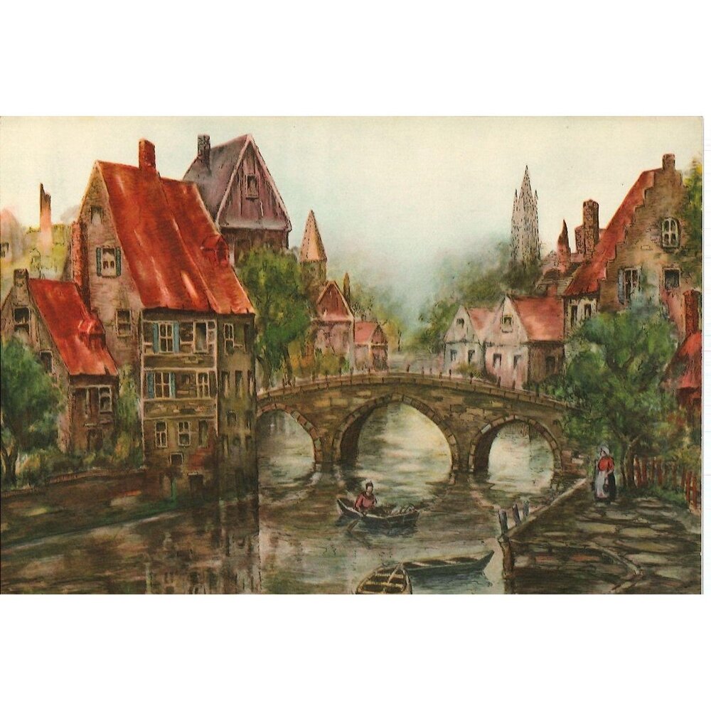 Vintage Calendar Print European Waterway 6x8